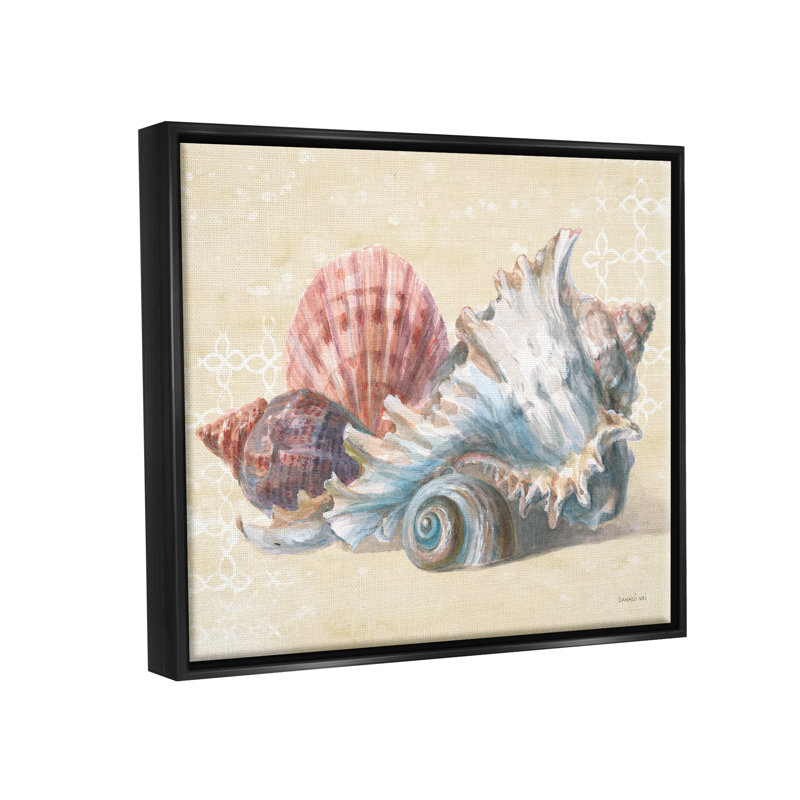 «Dovecove Beach Seashells» par Danhui Nai, H 25 po x l 31 po x P 1,7 po, Cadre flottant noir de jais