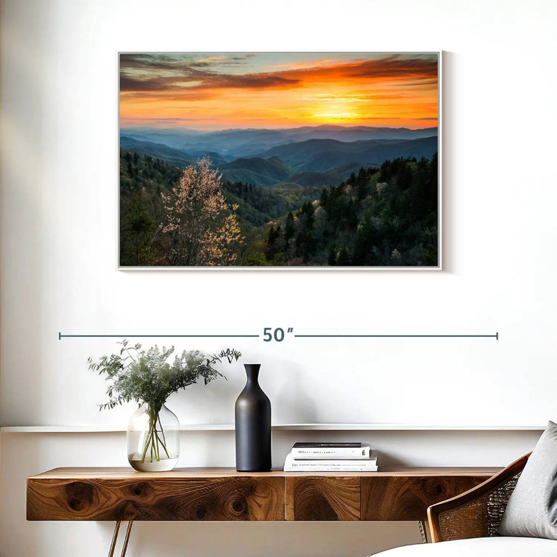 Lever de soleil sur les Great Smoky Mountains, Cadre flottant blanc, 37 po x 25 po