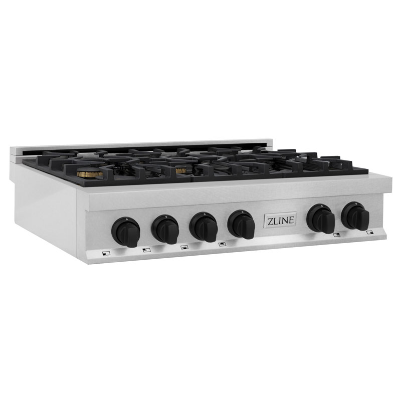 ZLINE Autograph Edition 36 In. Legacy Gas Rangetop with 6 Burners and Porcelain Cooktop in Satin Stainless Steel with Accents