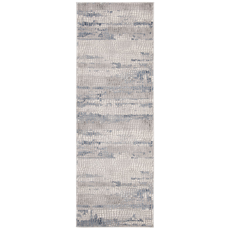 Tapis gris / bleu marine Wendi, Tapis de couloir 2 pi 7 po x 8 pi