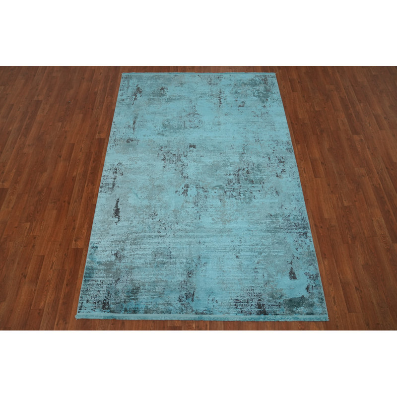 Élégant tapis texturé bleu pour espaces minimalistes modernes 5 x 7