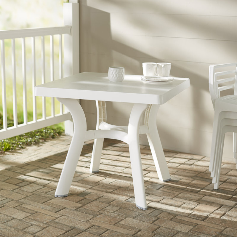 Makena Square Outdoor Dining Table With Umbrella Hole , 31'' in. W 31'' in. D, White