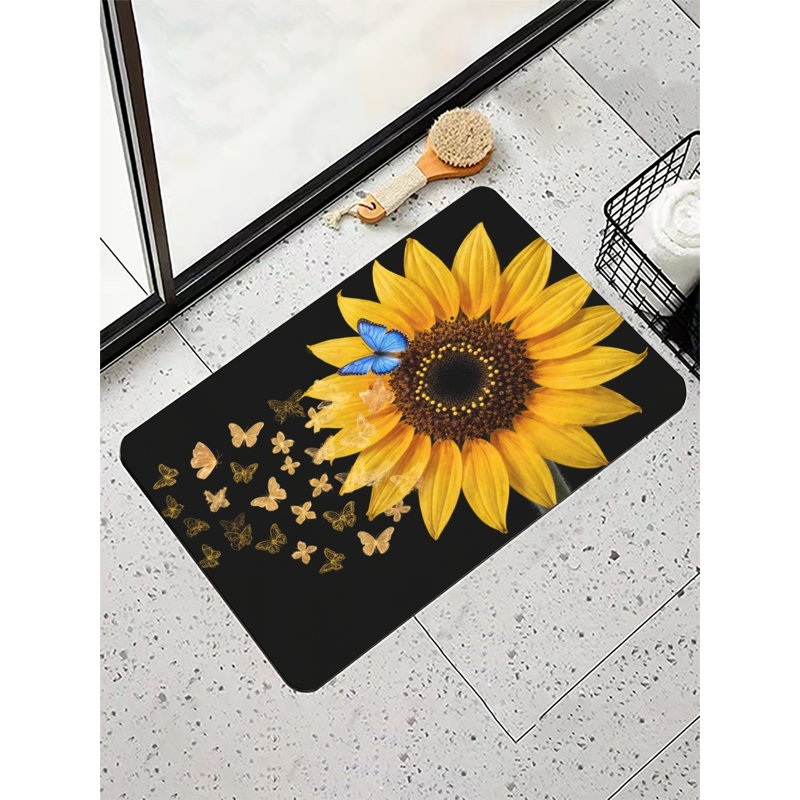 Tapis de bain Cheerful Sunflower Butterfly - 16 x 24
