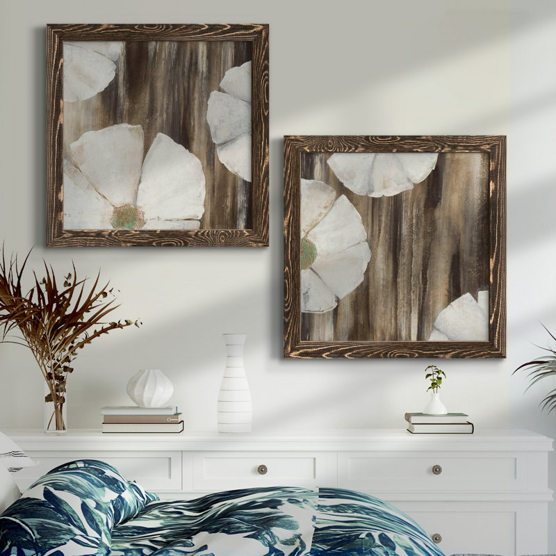 «Night Blooms I», ensemble de 2 reproductions d'art sur toiles, Cadre noyer, H 17 po x l 34 po x P 1,5 po