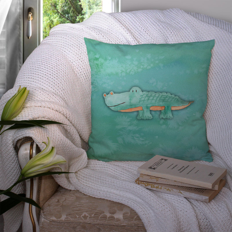 Coussin décoratif intérieur/extérieur aquarelle alligator, 14 po x 14 po