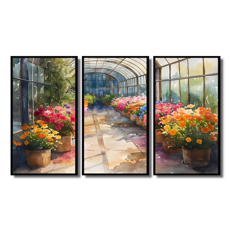 - Ensemble de reproduction d'art mural fleurs, H 28 po x l 36 po x P 1 po, Toile avec cadre flottant noir