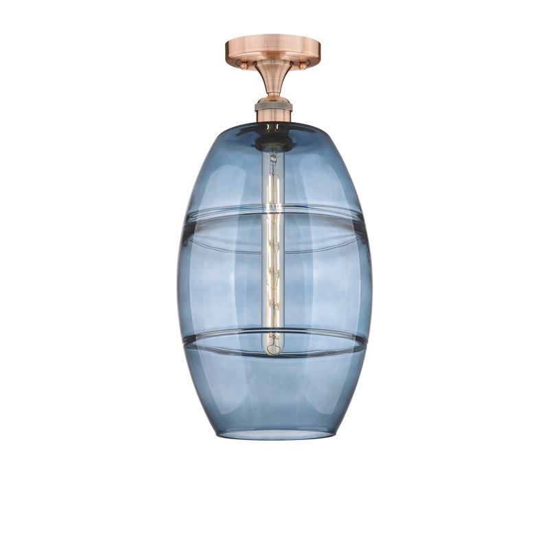 Plafonnier semi-encastré 1 lumière Edison - Abiagael, Bleu princesse, H 18,63 po x l 10 po x P 10 po, Cuivre antique