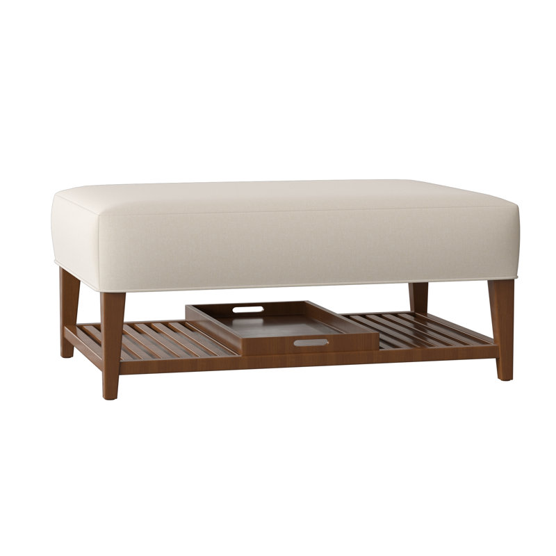 Carly Ottoman, Handsome 31 White Performance Twill, Pecan