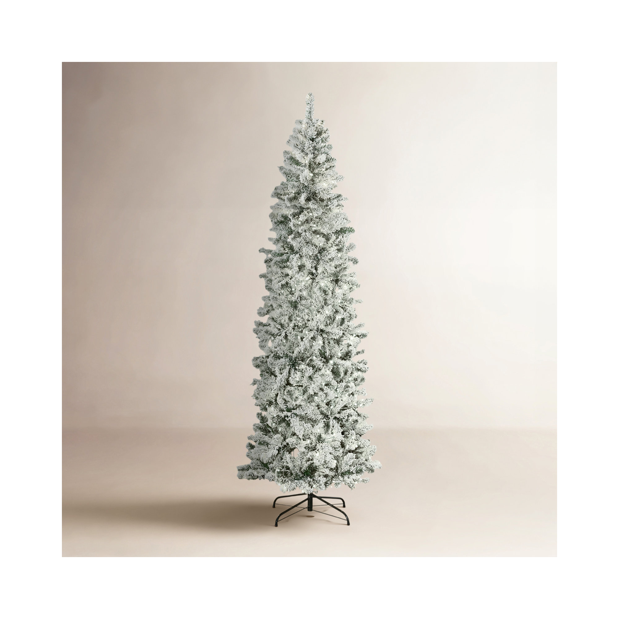 Pre-Lit Artificial Snow Flocked Pencil Christmas Tree Holiday Decoration w/ Clear Lights, 4.5' H