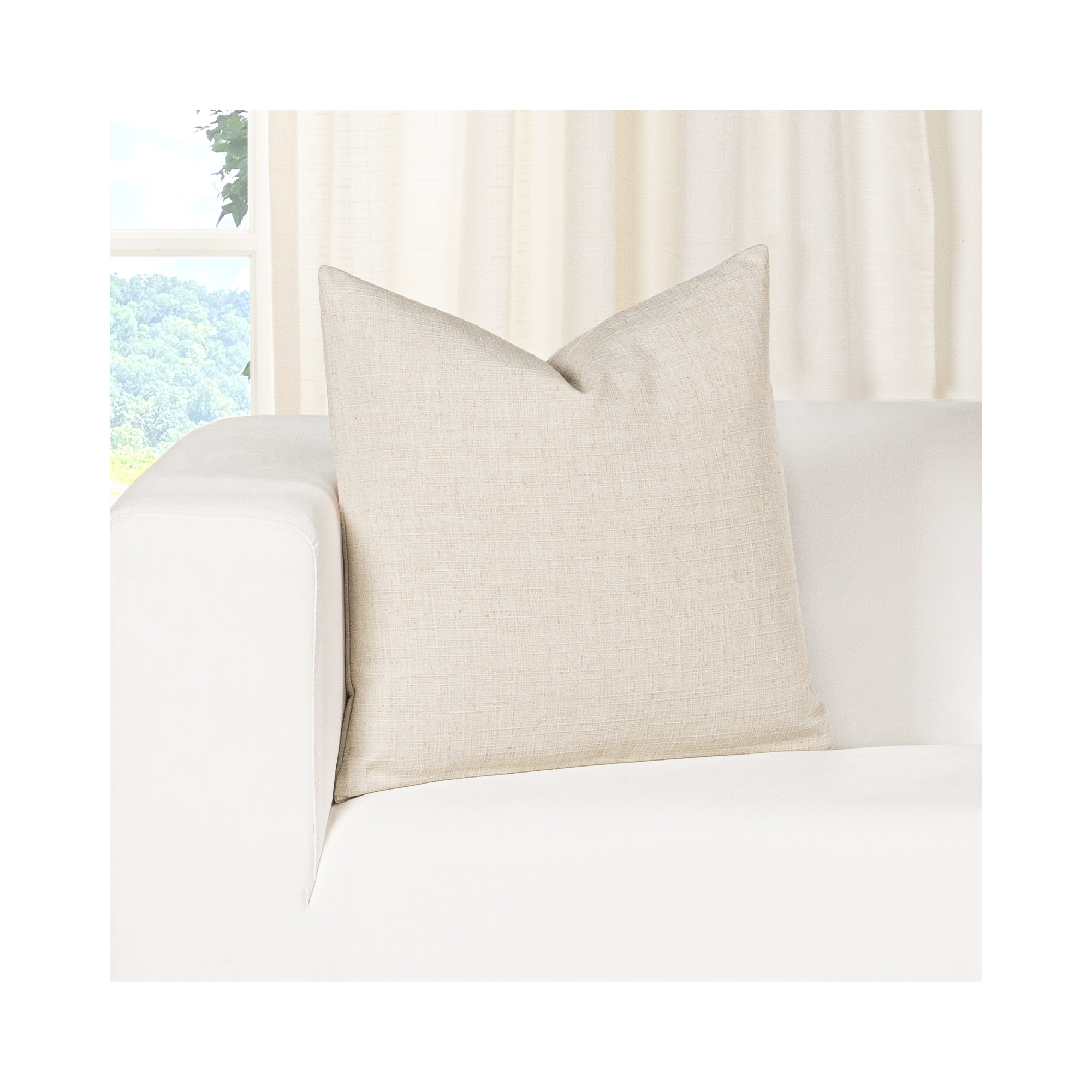 Indy Faux Linen Accent Pillow, Feather, Square 18", Cream