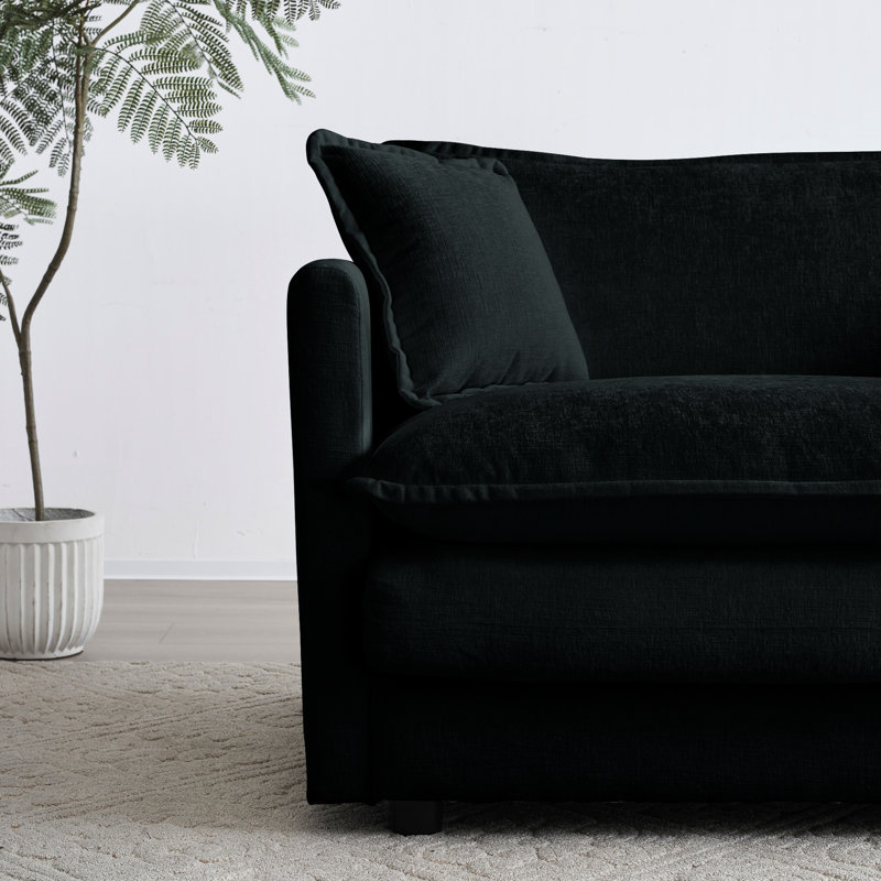 En forme de U pour le salon, 5, 2 repose-pieds, chenille noire, repose-pieds modulaire réversible 5 en coin, avec cadre, salon confortable,