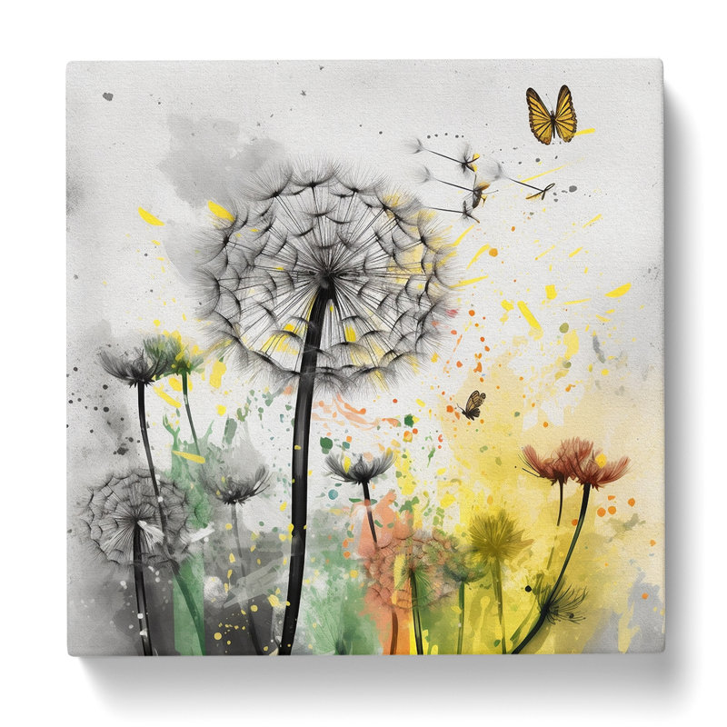 Dandelion Splatter Art No.2 - Wrapped Canvas