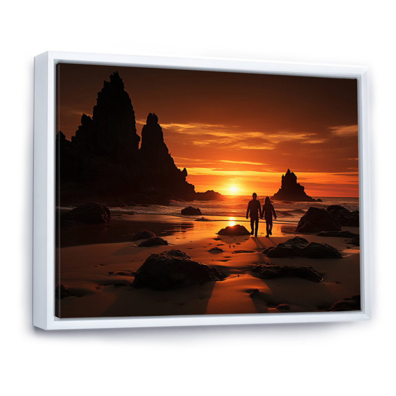 Beach Silhouettes Sunset III, reproduction d'art sur toile, H 16 po x l 32 po x P 1 po, Cadre flottant blanc