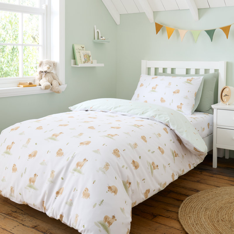 Mini Moo Cow Reversible Cotton Duvet Cover Set, Double Duvet Cover + 2 Pillowcases