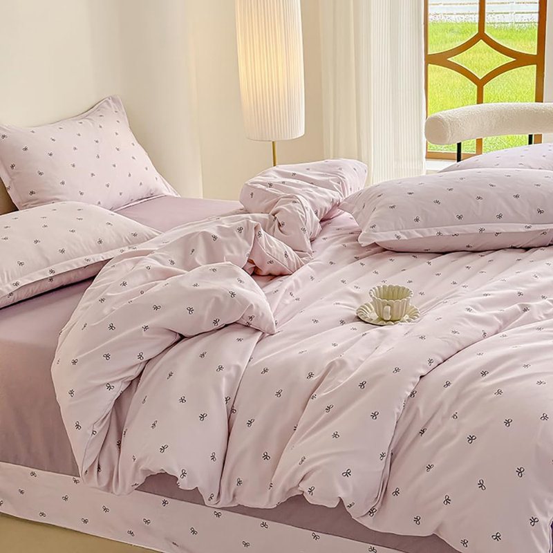 Ensemble d'édredon en microfibre, Housse de couette grand + 2 taies d'oreiller stand, Rose