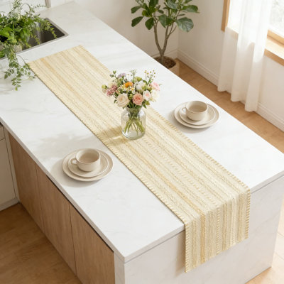 Farmhouse Woven Table Runner For Kitchen And Dining Table, Rustic Holiday Home Decor, Cotton Blend Fabric, 12X72 Inch