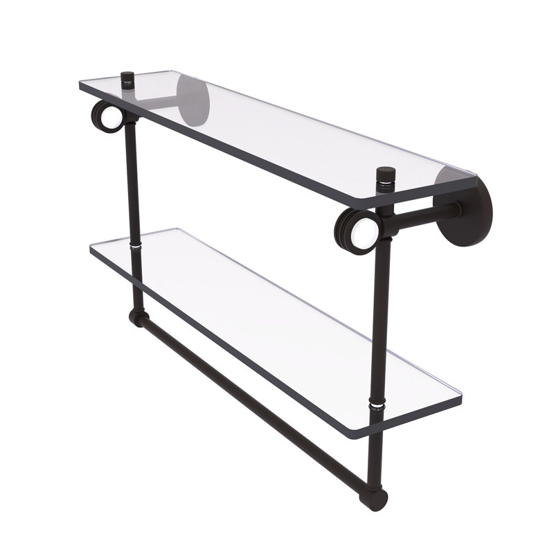 Tablette à 2 niveaux en verre avec barre à serviettes Margolis, Bronze huilé, H 12,8 po x l 22 po x p 5,6 po