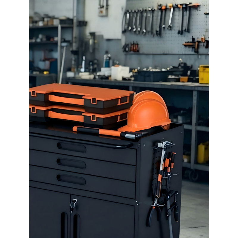 34.3-Inch Heavy-Duty Mobile Tool Cabinet — 3-Drawer Unit With Lockable Door — Versatile Storage Cabinet For Garages And Workshops