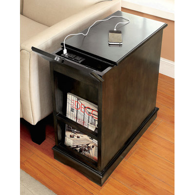 Porte-gobelet escamotable transitionnel pour armoire de table d'appoint avec prise USB intégrée, gris