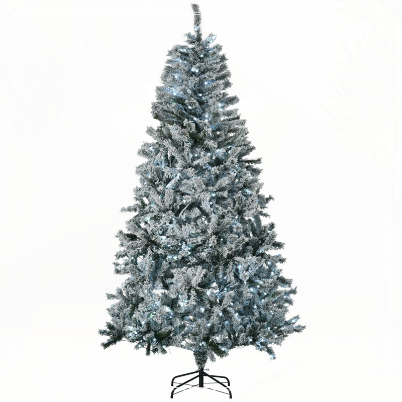7.5' Flocked Artificial Christmas Tree, Green , 7.5' H , Pre-Lit
