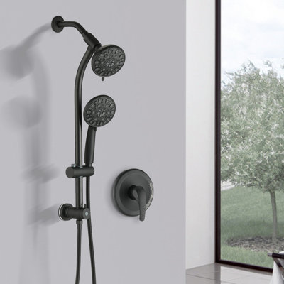Matte Black Dual Shower Head Spa With Drill- Stainless Steel Slide And 7 Spray Settings Bar 7 Heads