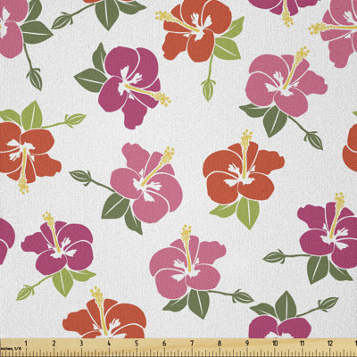 Deangilo Colourful Hawaiian Hibiscus Flowers and Leaves Multi-Purpose Fabric