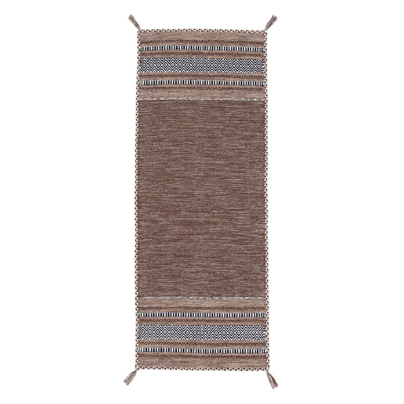 Azizi Striped Hand Woven Cotton Brown Rug, Runner 80 x 500cm
