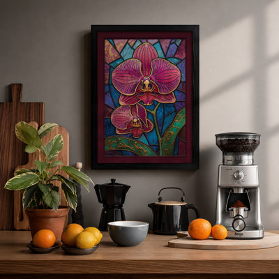 Stained Glass Orchids Botanical - Framed Print