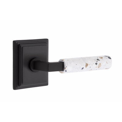 Ensemble de leviers d'intimité Emtek Select, rosette Wilshire, tige carrée en L, poignée en marbre blanc, CF