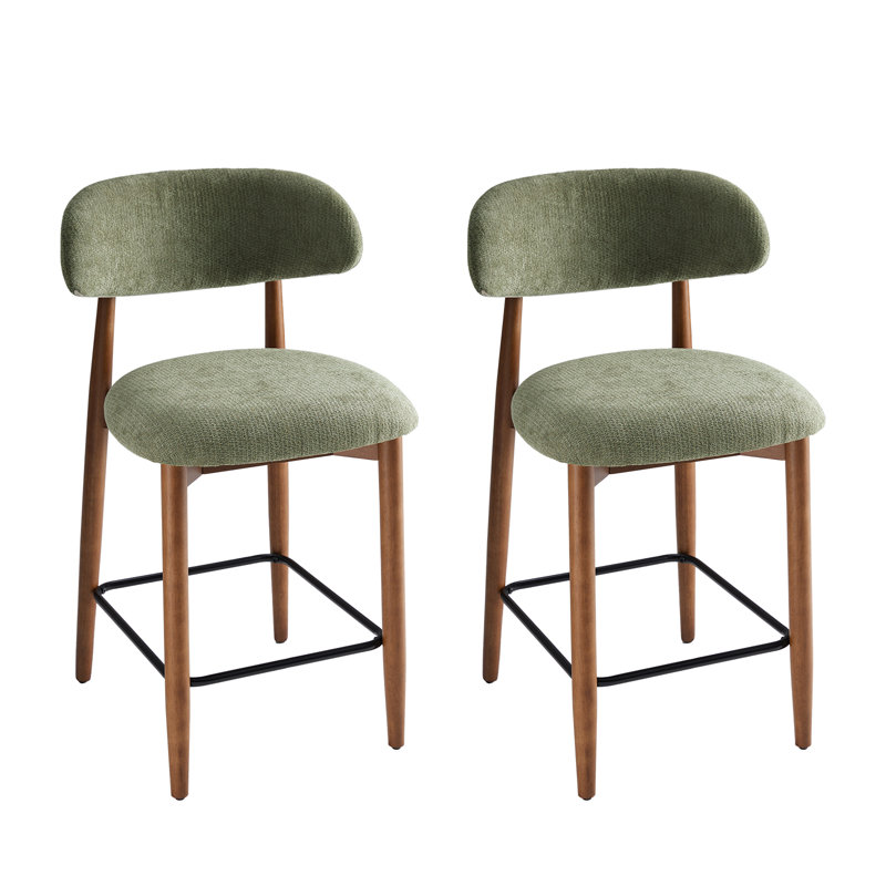 Upholstered Solid Wood Barstool Chair, Green