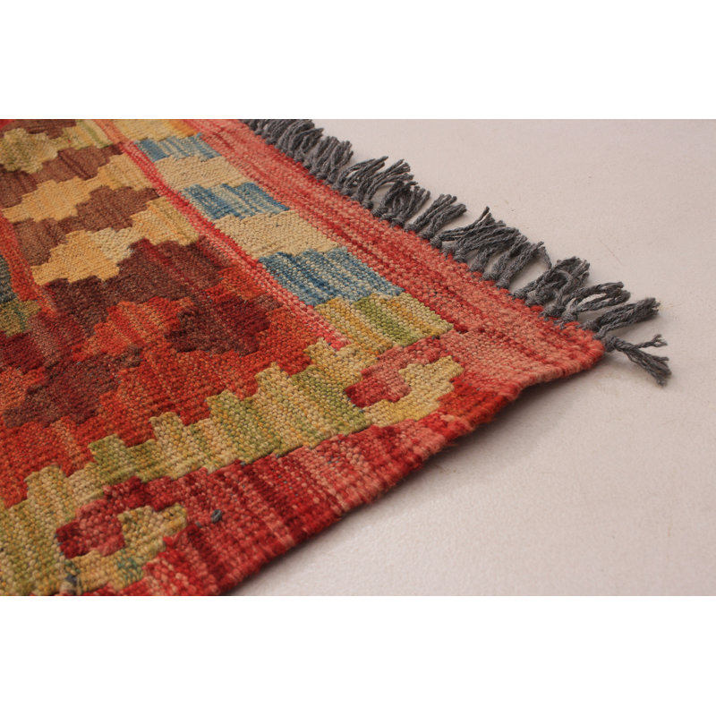 Tapis rouge/brun 8 pi 7 po x 9 pi 8 po handwoven à tissage plat Neligh
