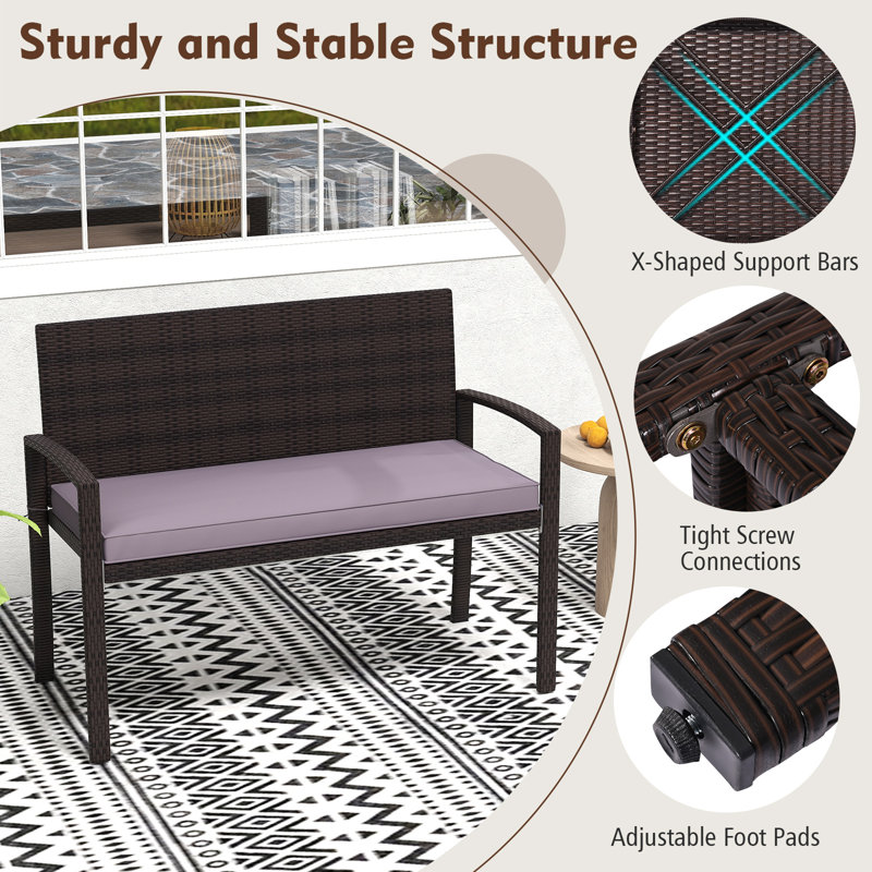 Rattan Garden Bench, Gray