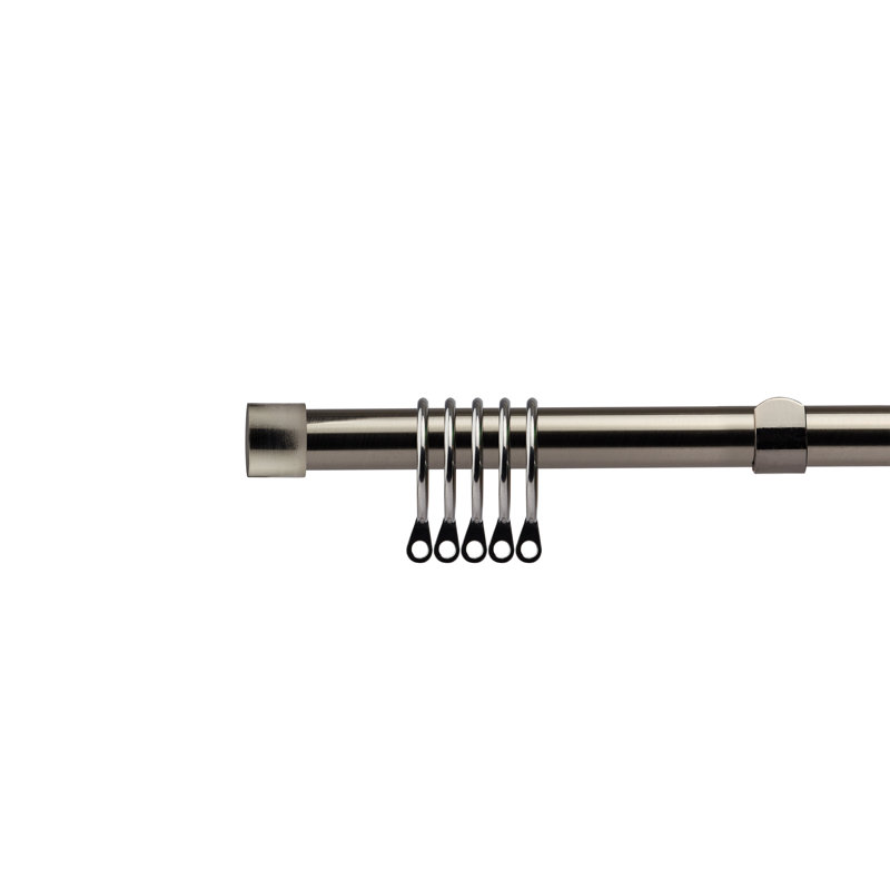Full Stop Antique Brass Adjustable 160cm to 300cm 2cm Single Curtain Pole, Black Silk, 1.6 - 3m