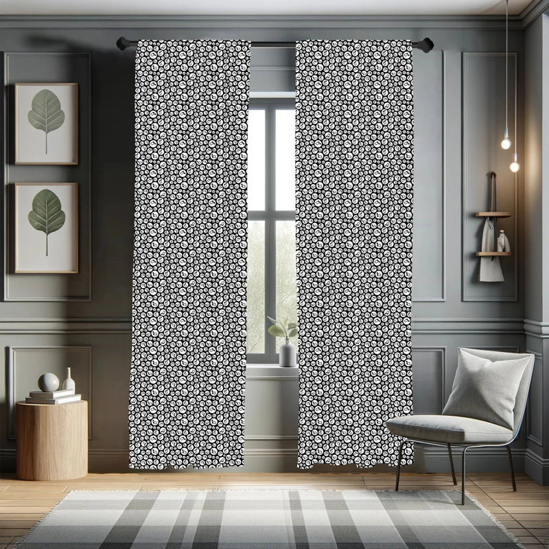 Black and White Music Note Pattern Room-Darkening Curtain Panels, 28" x 95"