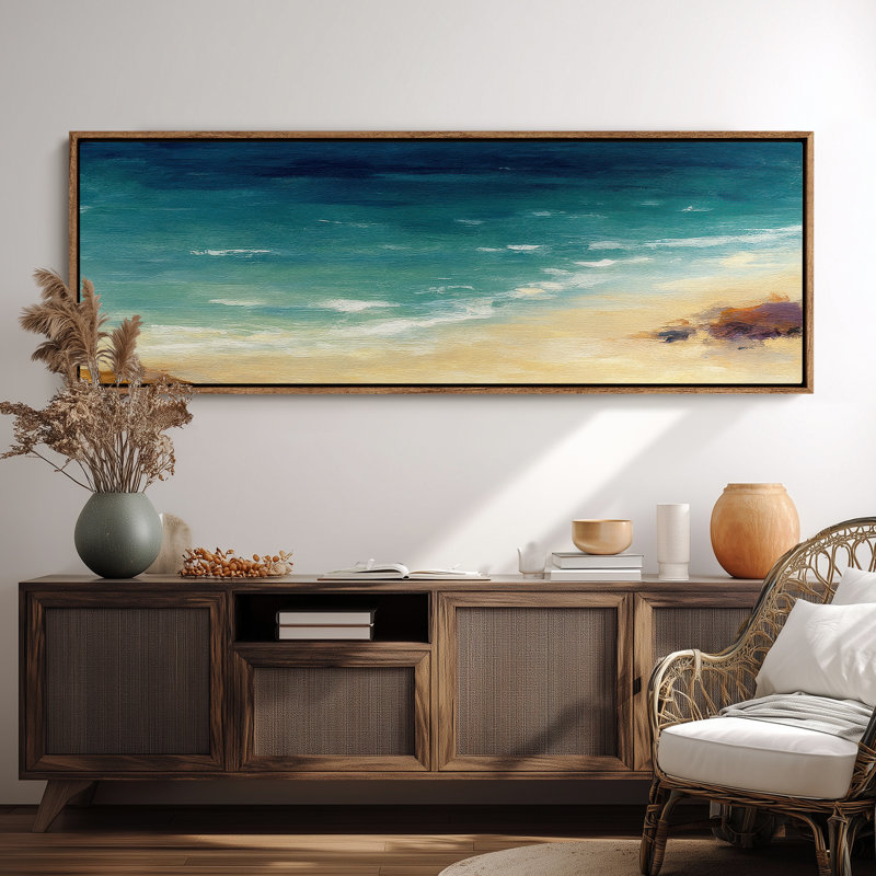Très grand art mural rétro encadré pour art classique, H 20 po x l 60 po, Naturel
