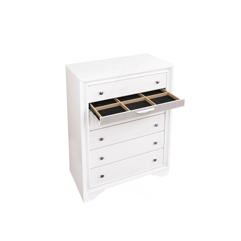 Commode verticale avec panneau décoratif et boutons ronds, Blanc