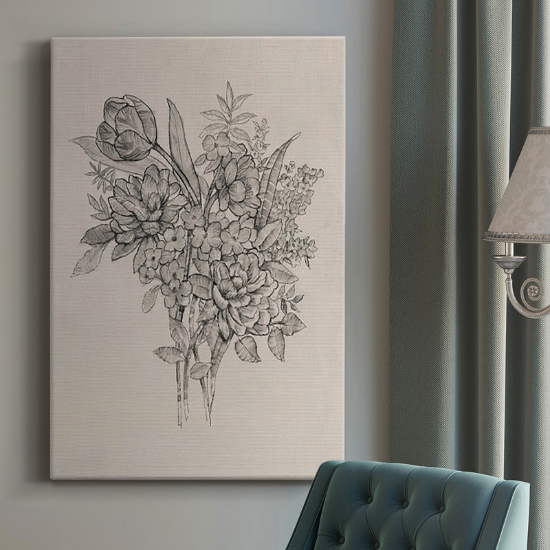 Bouquet floral I, toile tendue avec châssis de qualité supérieure - prête à être accrochée, H 18 po x l 12 po x P 1 po