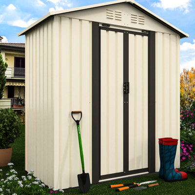 Remise à outils de jardin d'extérieur blanc crème de 3 pi x 3 pi avec toit Apex, nouvelle combinaison de couleurs, structure en alliage d'aluminium pour une structure résistante à la rouille, panneaux ventilés qui se chevauchent, se chevauchant