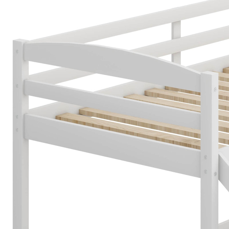 Heavy Duty Wood Twin Over Twin  Size Bunk Bed With Full-Length Guardrail, Convertible Slide And Ladder, White