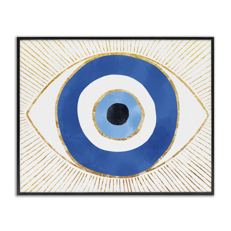 «Evil Eye Shape» rayé, symbole de Mati, estampe numérique texturée encadrée par Ziwei Li_aq-546, Giclée encadrée noir minuit