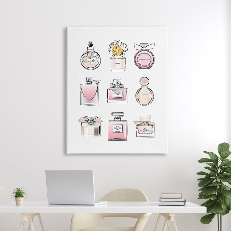 Parfum, bouteille, glamour, chic, moderne, mode, illustrations, Toile tendue, H 48 po x l 36 po