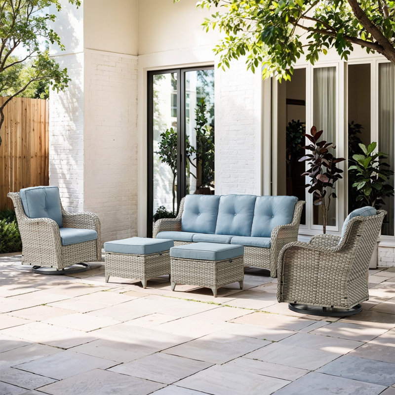 Schutt Khlo 5 - Person Sofa Seating Group with Cushions and Ottomans, Baby Blue