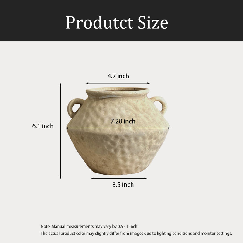 Vase en céramique rustique avec 2 poignées, Beige