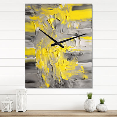 Mustard Yellow And Vivid Gray IV - Abstract Wall Clock Oversized
