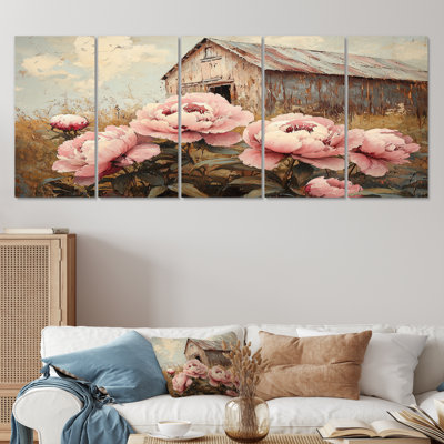 Pivoines par la clôture de la ferme I - par Art - ensemble de décoration murale traditionnelle