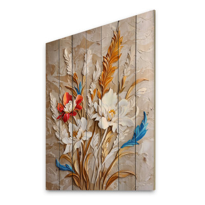 Abstrait bouquet de fleurs sauvages botaniques - Botanicals, impression sur bois blanc sur bois de pin naturel