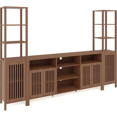 70" TV Stand Entertainment Center with Adjustable Shelves, Farmhouse Media Console with Storage Cabinet, 3-Piece Modular Bookcase Set