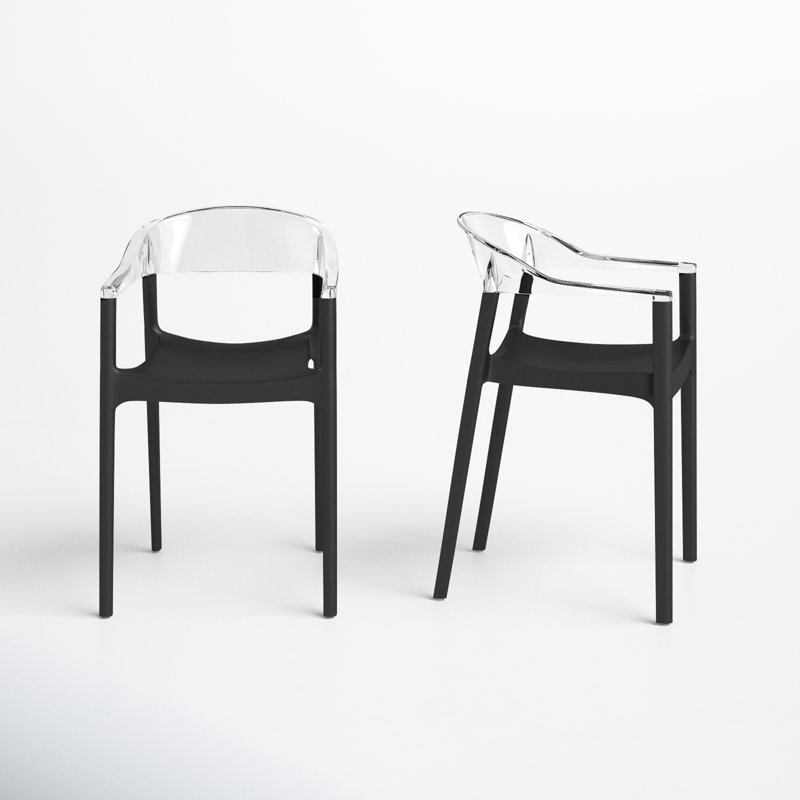 Stella Stacking Patio Dining Armchair, Black/Transparent Clear