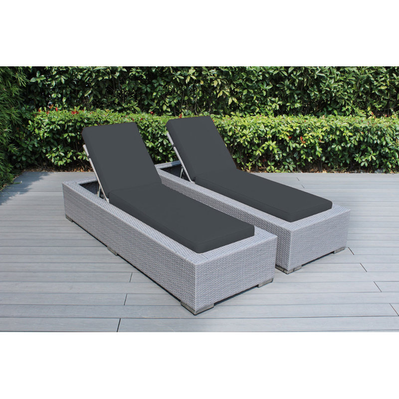 Billyjo Outdoor Wicker Chaise Lounge - No Assembly, Canvas Taupe Sunbrella® Canvas, Gray