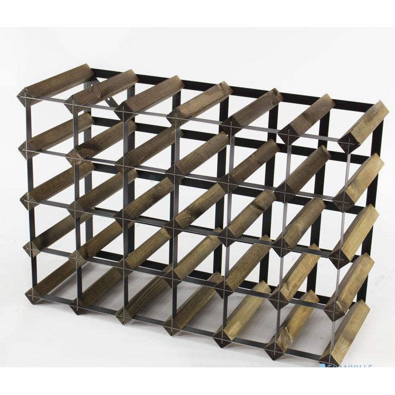 Felica 30 Bottle Floor Wine Bottle Rack, Walnut Stained Pine / Black Steel